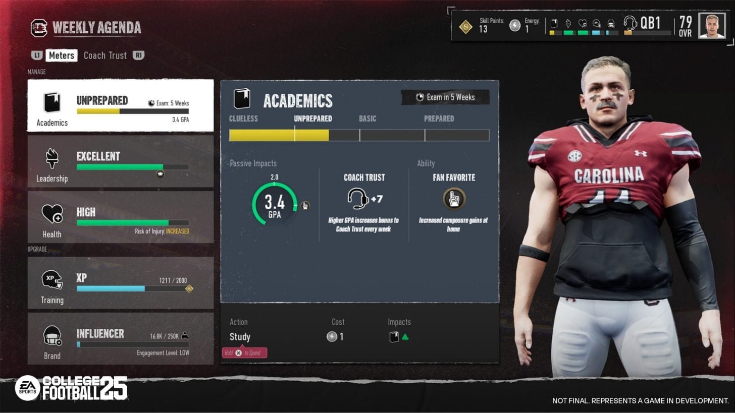 EA Sports College Football 25 Road to Glory Academics