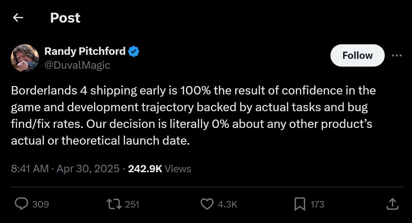 Gearbox Denies GTA VI Influence on Borderlands 4 Release Date Shift