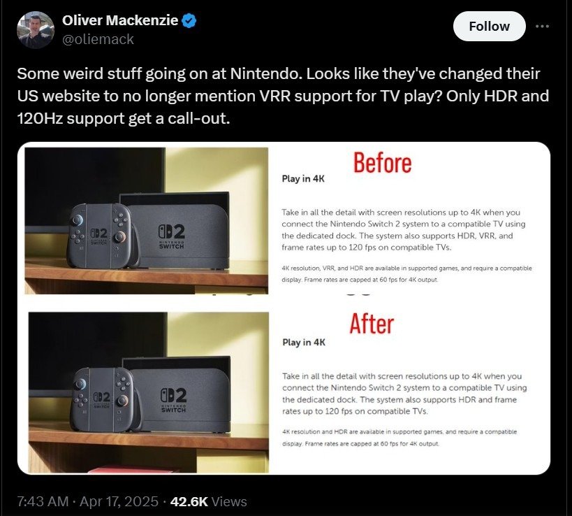 Nintendo Switch 2 VRR