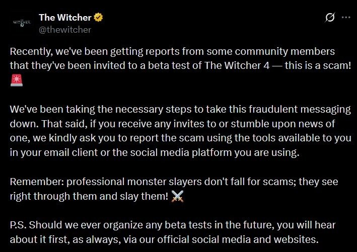 Watch Out for Scam Beta Invitations for The Witcher IV