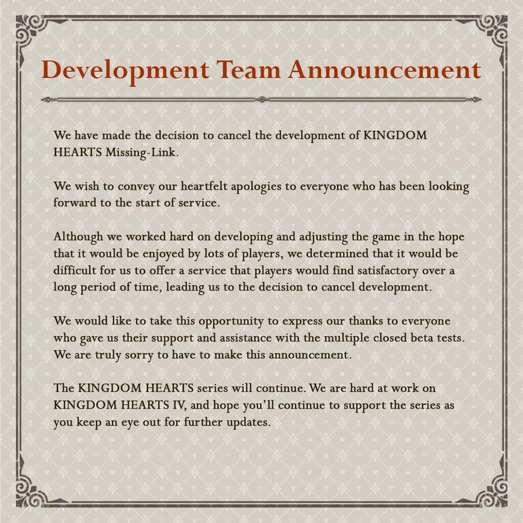 Square Enix Cancels Kingdom Hearts Missing-Link Mobile Game