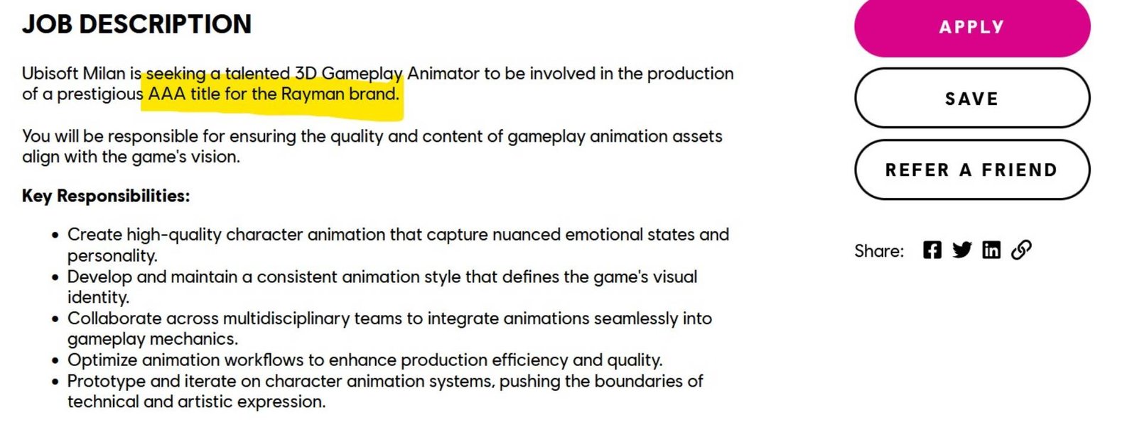 Rayman Revival on the Cards as Ubisoft Job Listing Surfaces