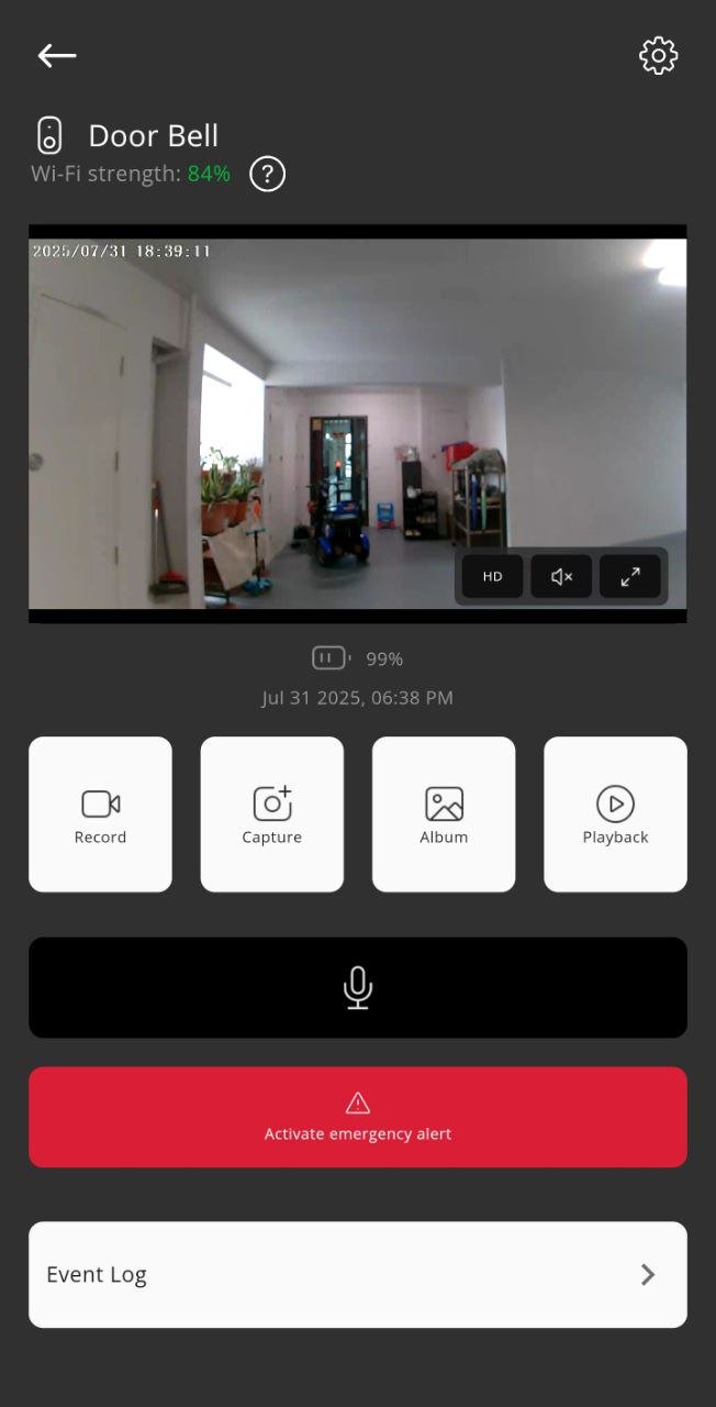 PRISM+ Scout Doorbell video feed showing day and night comparison