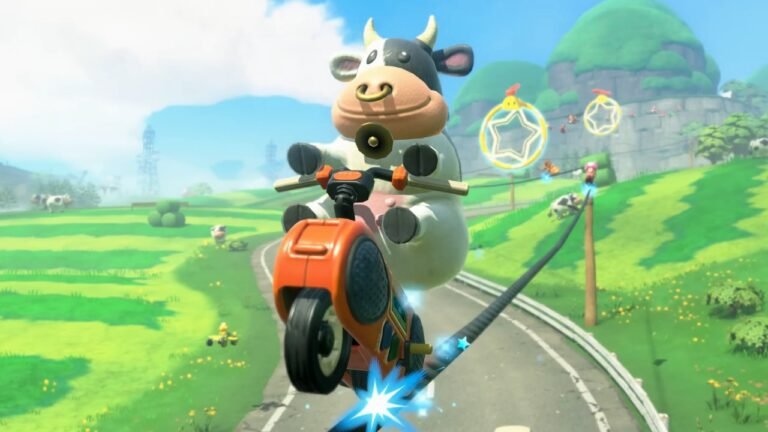 Nintendo Mario Kart World gameplay featuring cow