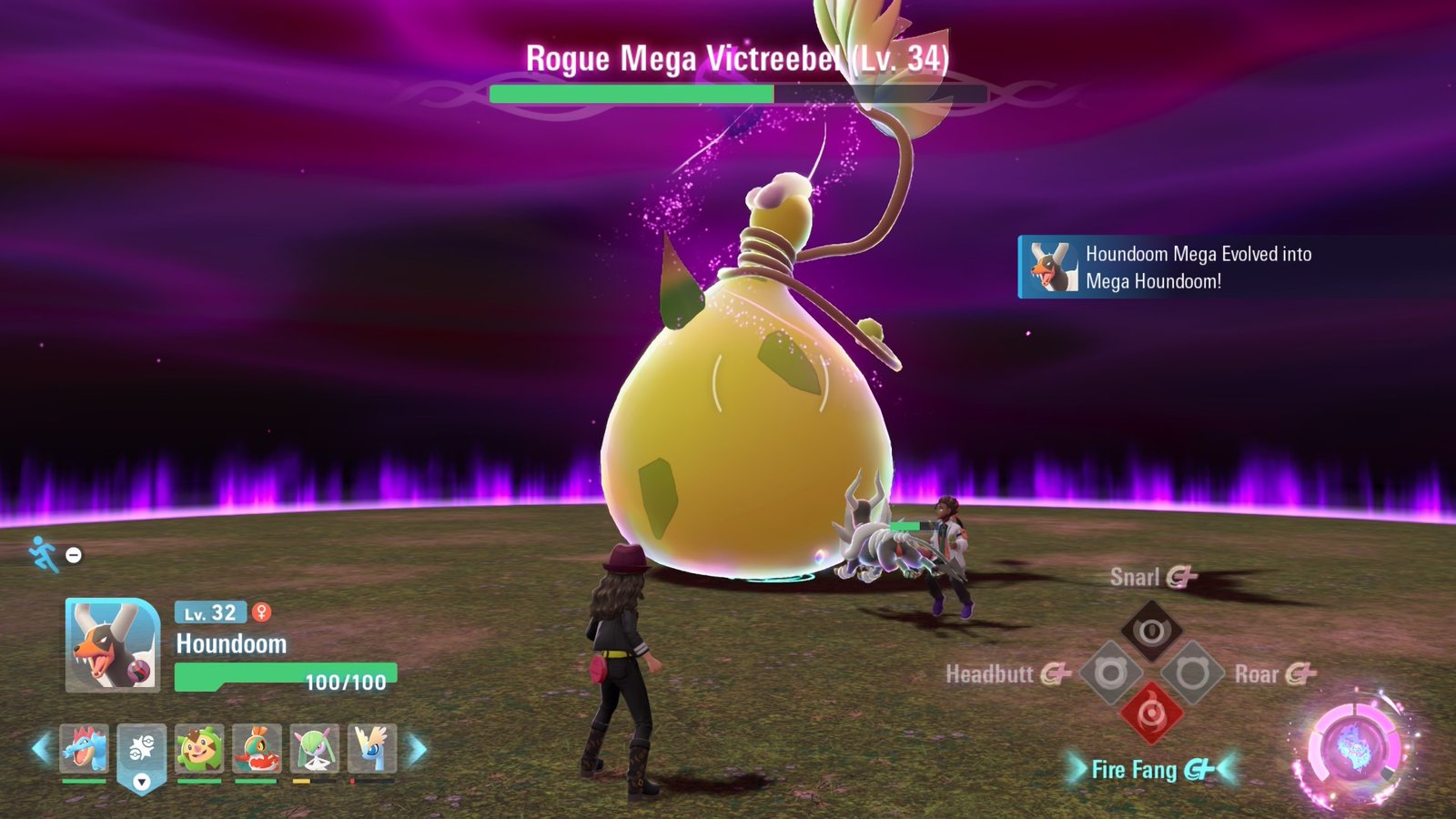 A fight against Mega Victreebell in Pokemon Legends: Z-A