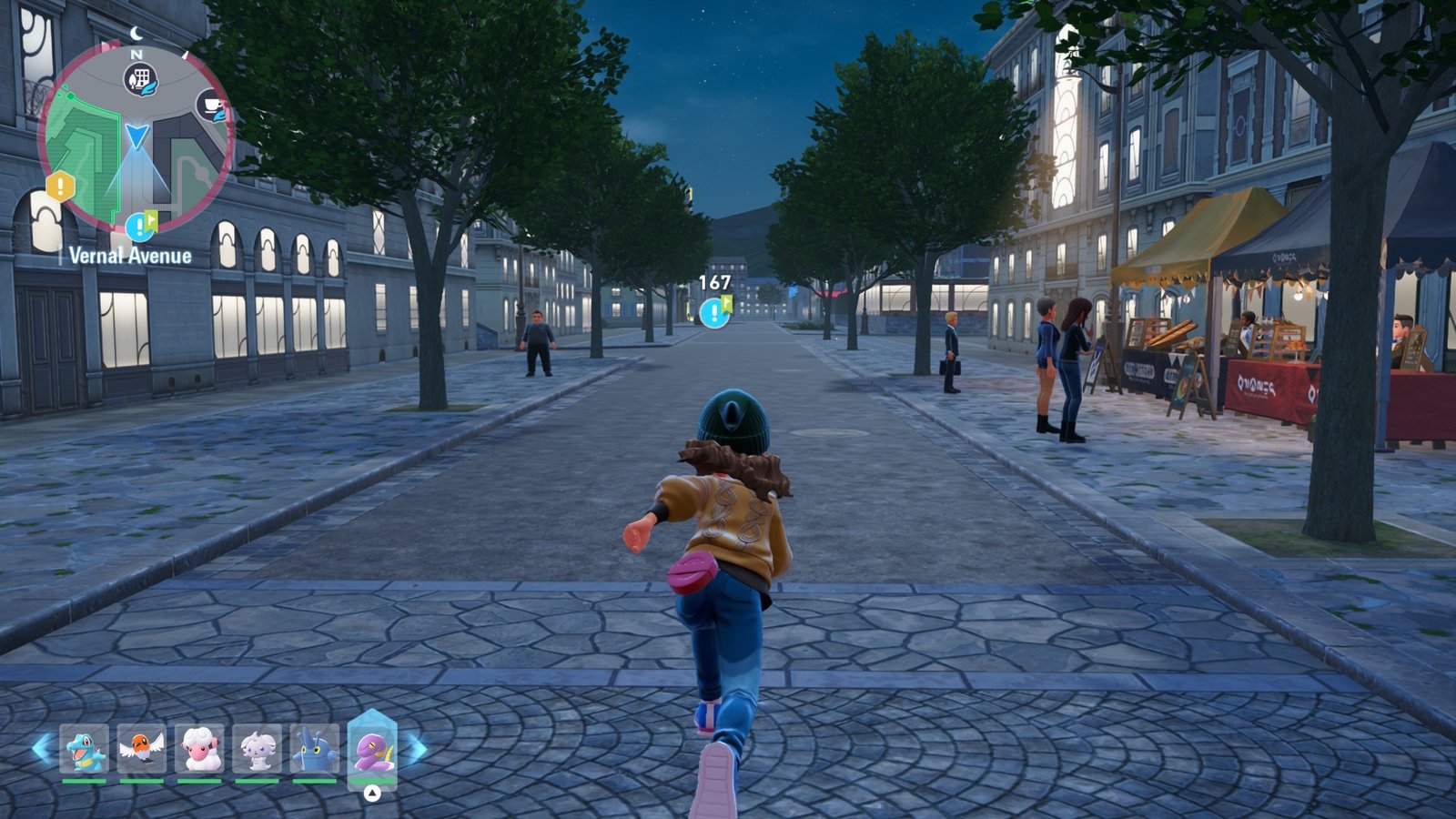A trainer running through Lumiose City