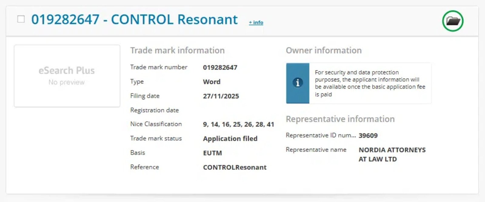 Control Resonant listing