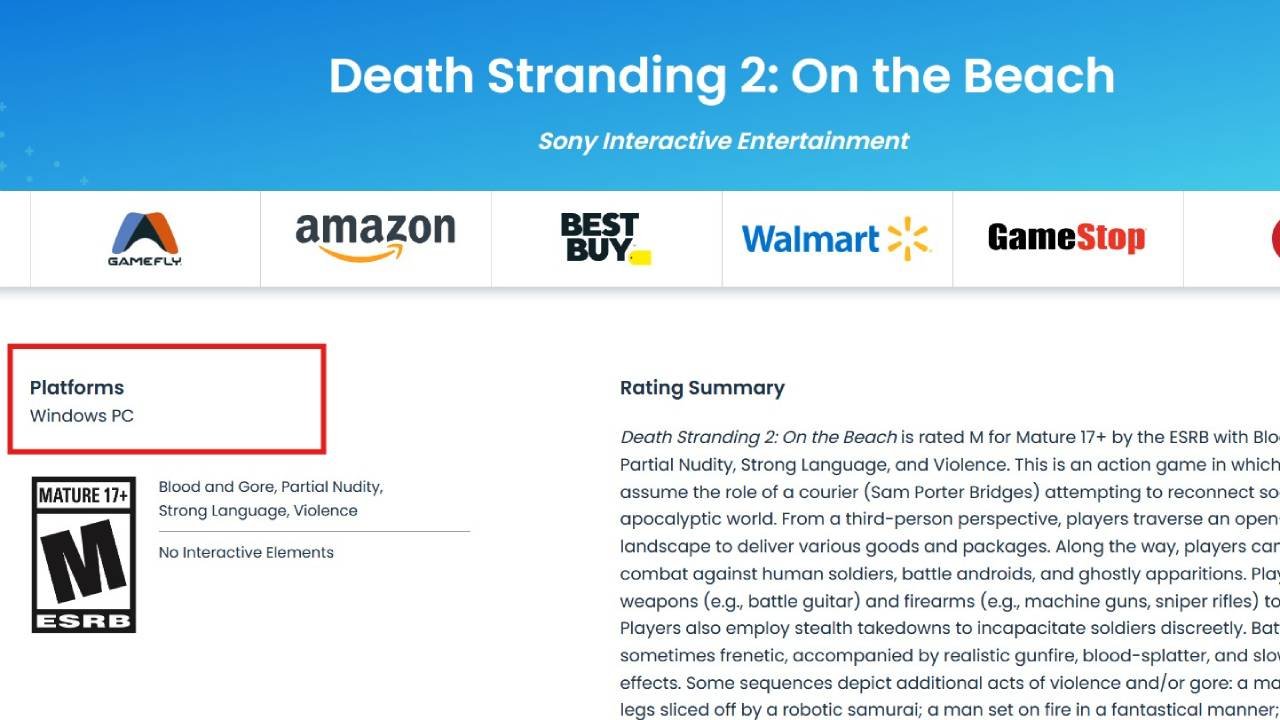 Death Stranding 2 ESRB