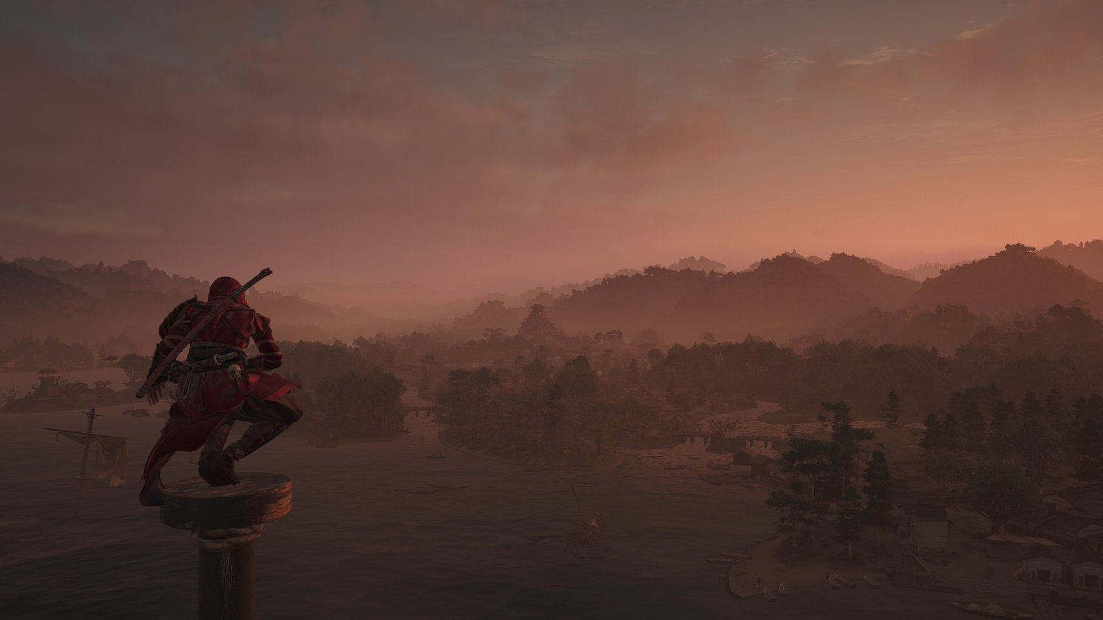 AC Shadows on Switch 2 - sunset view