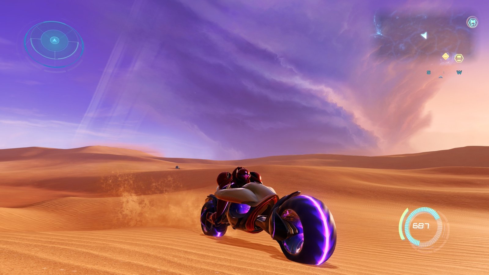 Samus drives through Sol Valley in Metroid Prime 4: Beyond