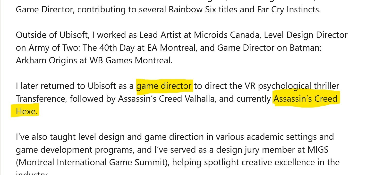 Benoit Richer Confirmed as Game Director of Assassin's Creed Hexe