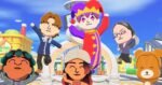 A group of Mii Characters pose for a photo with Tomodachi Life: Living the Dream's photo studio