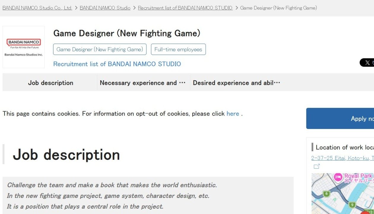 Bandai Namco job listing