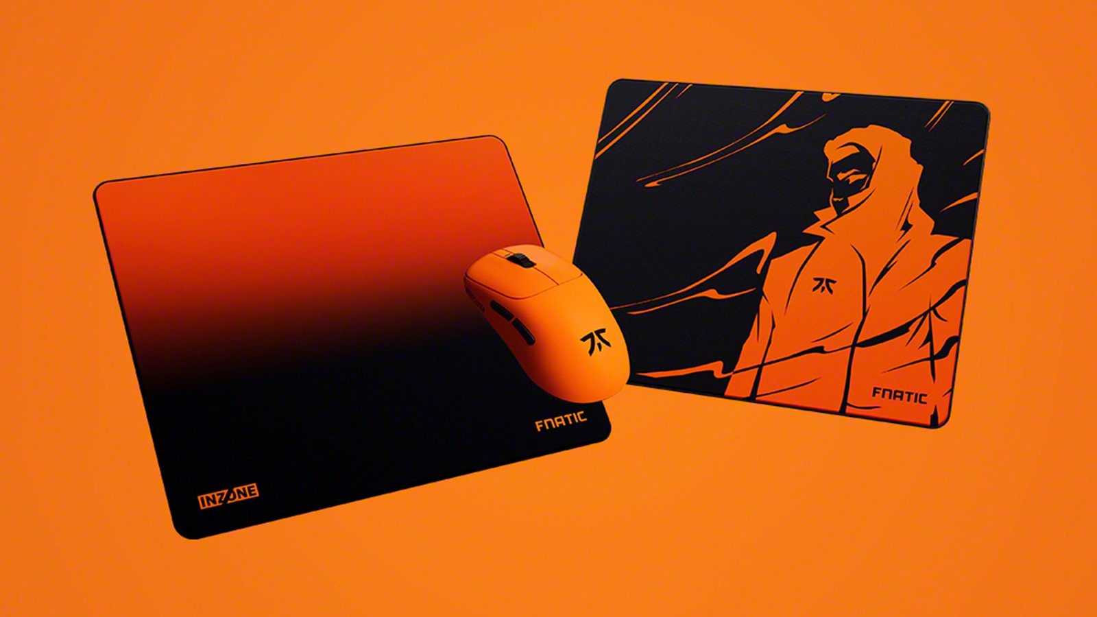 Fnatic Edition variants of the INZONE Mouse-A, INZONE Mat-F, and INZONE Mat-D