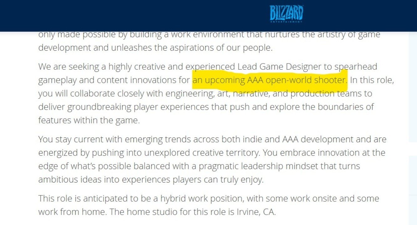 Blizzard open world shooter