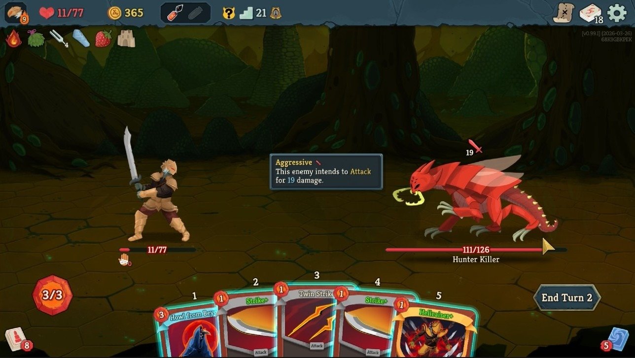 The Ironclad locked in combat against the Hunter Killer in Slay the Spire 2