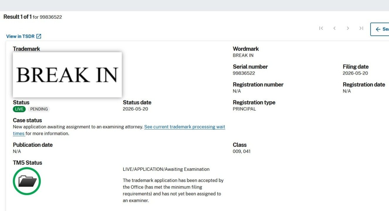 Break In Trademark