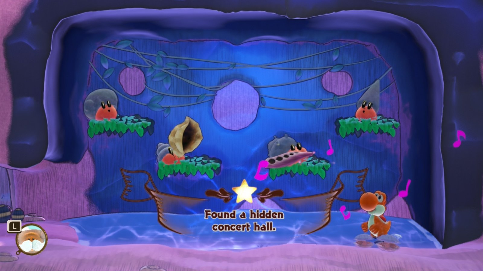 Yoshi stands in front of sea creatures in Yoshi and the Mysterious Book