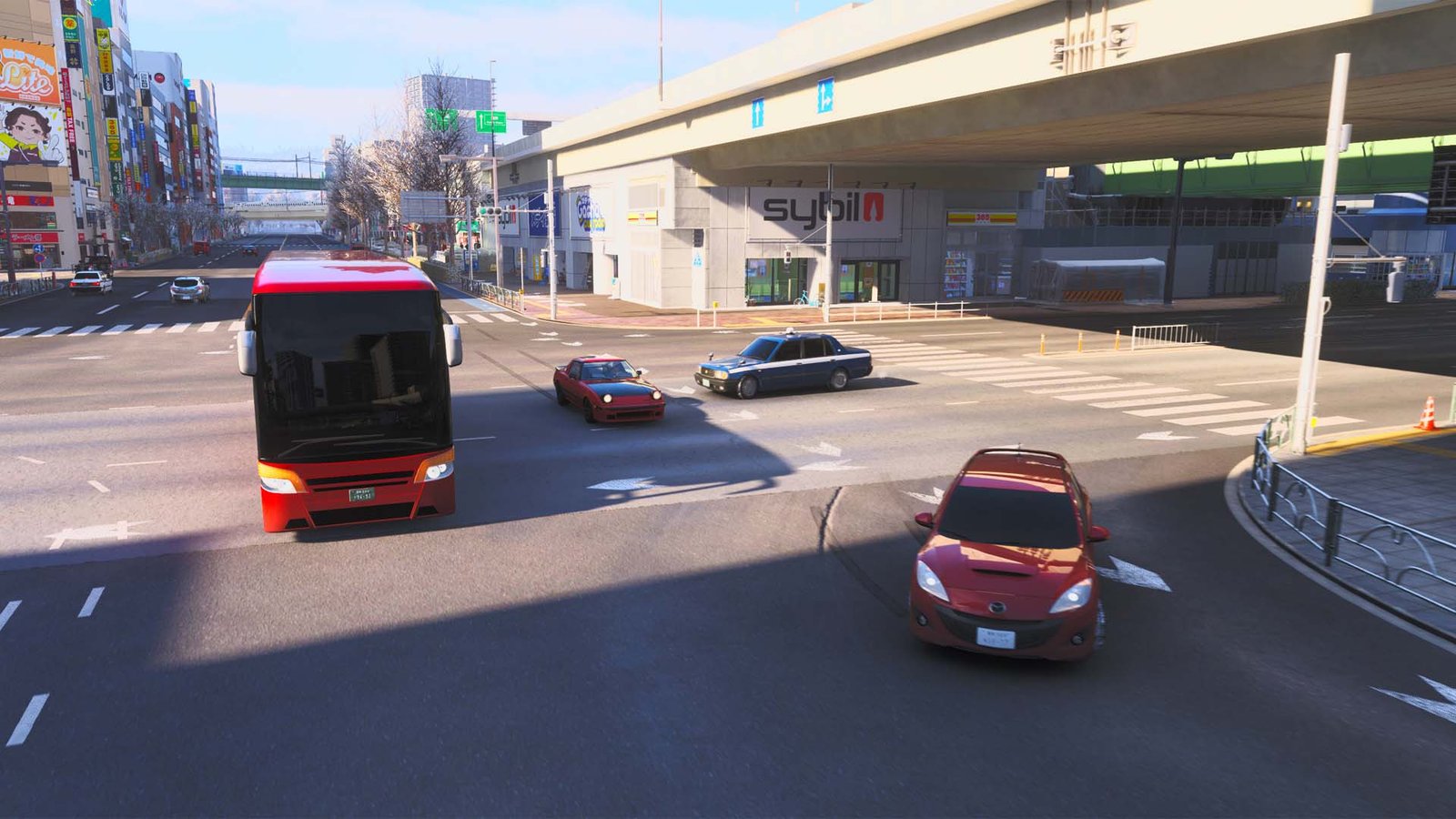 Traffic cutting off a Mazda FC RX-7 in Tokyo city
