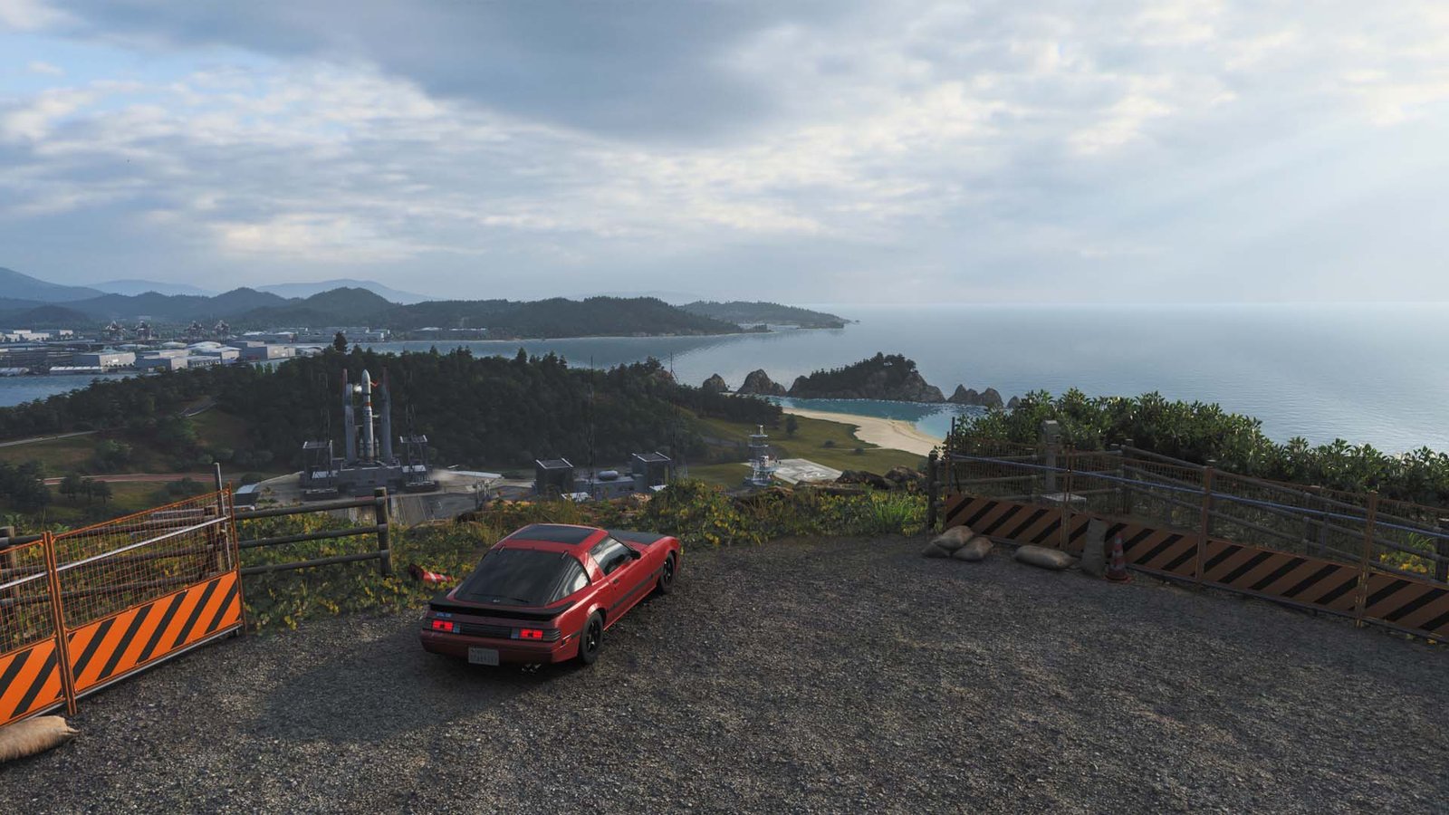 Overlooking Irokawa Space Center in a Mazda FC RX-7 in Forza Horizon 6