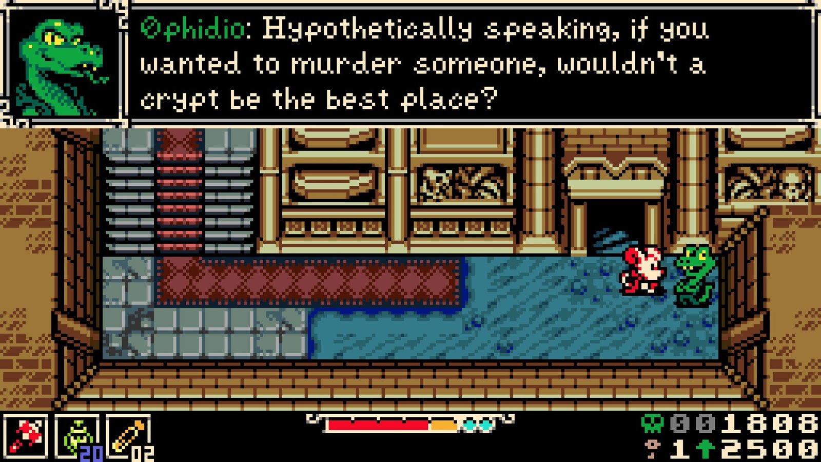 Mina talks to an NPC in Mina the Hollower