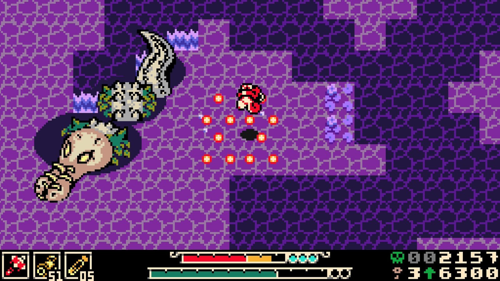 Mina fights a boss in Nox's Bayou in Mina the Hollower