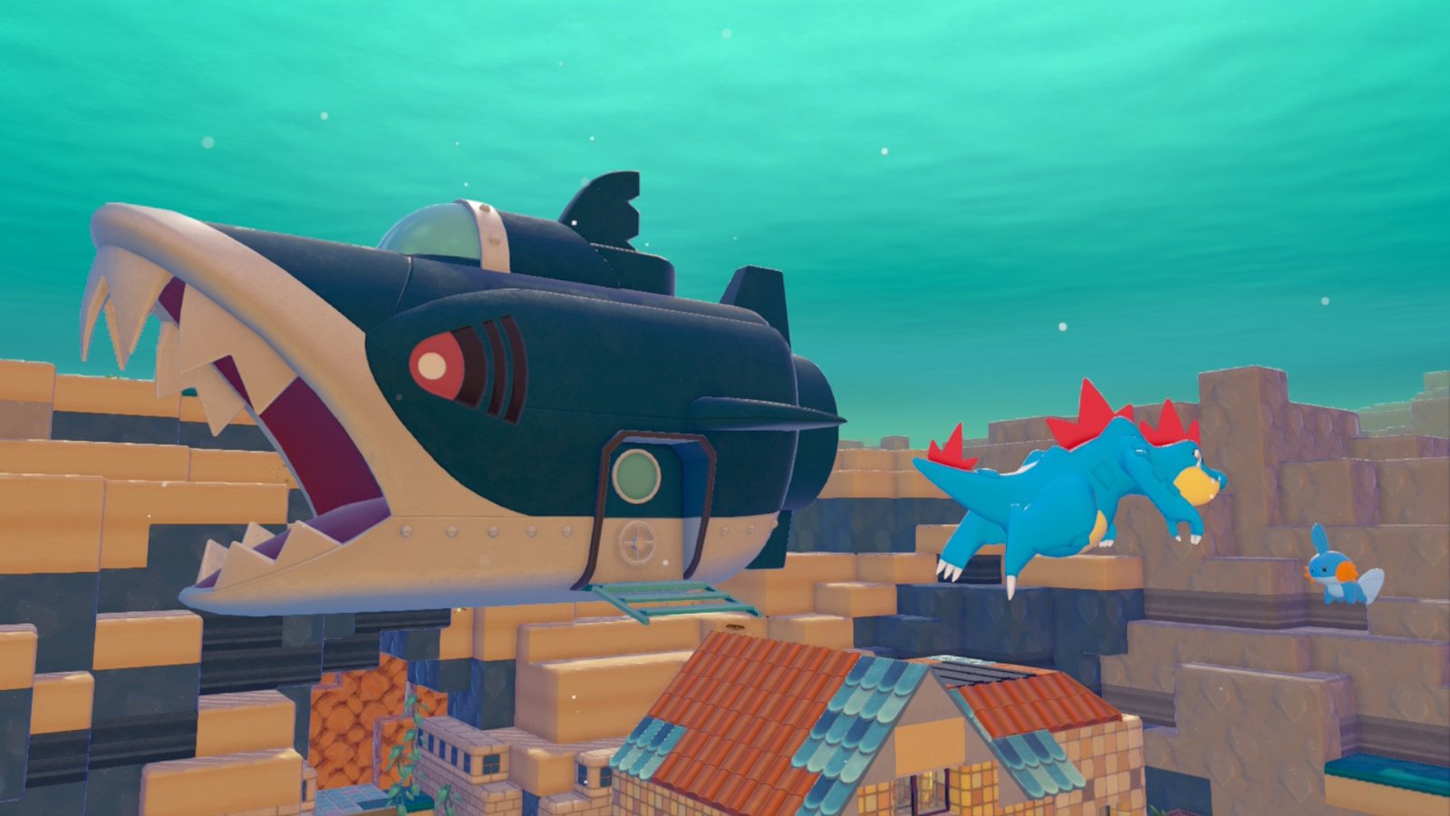 Pokémon Pokopia Bubbly Basin DLC - Sharpedo sub house